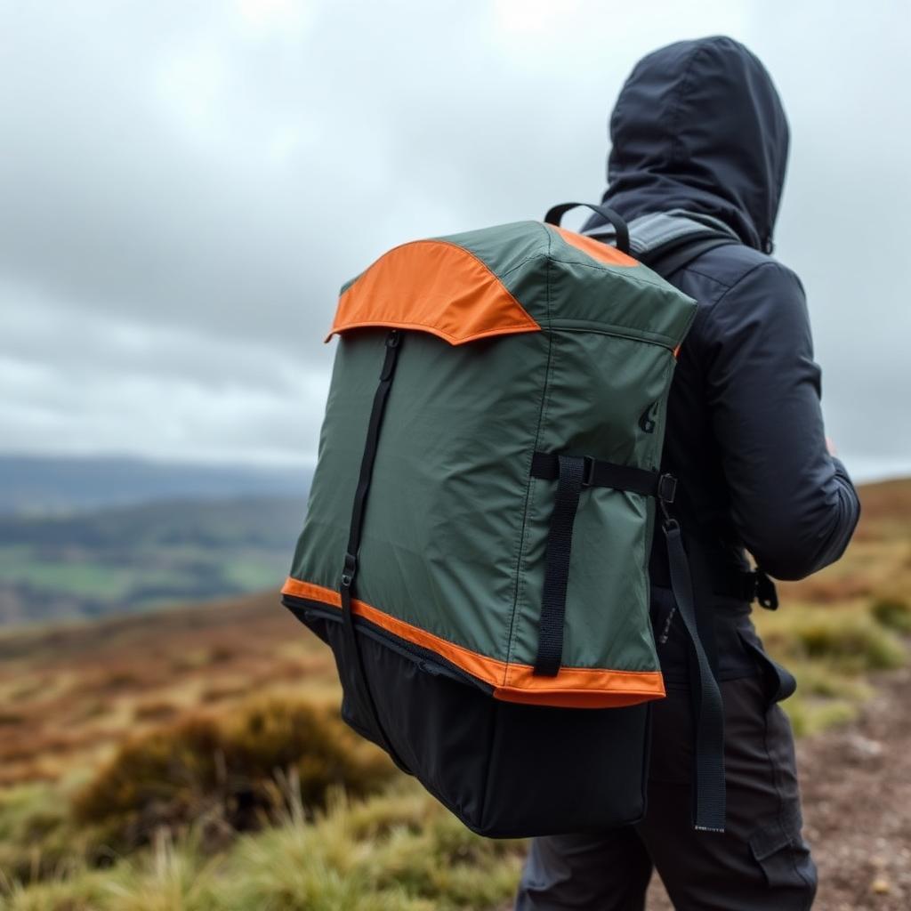 Compact tent packed into a carry bag on a backpack